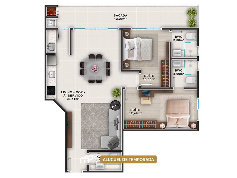 108 - Apartamento com 02 suítes para até 6 pessoas